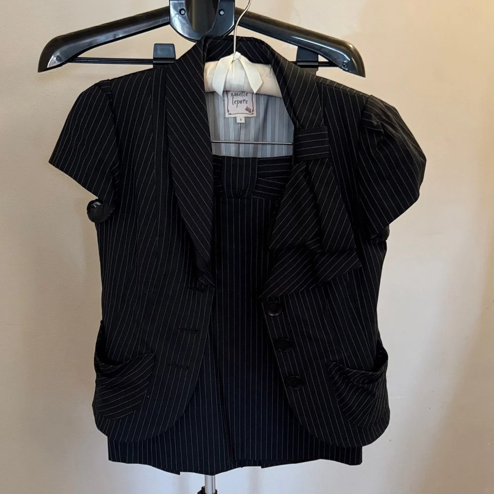 Nanette Lepore Black Pinstripe Skirt Set - Picture 7 of 9